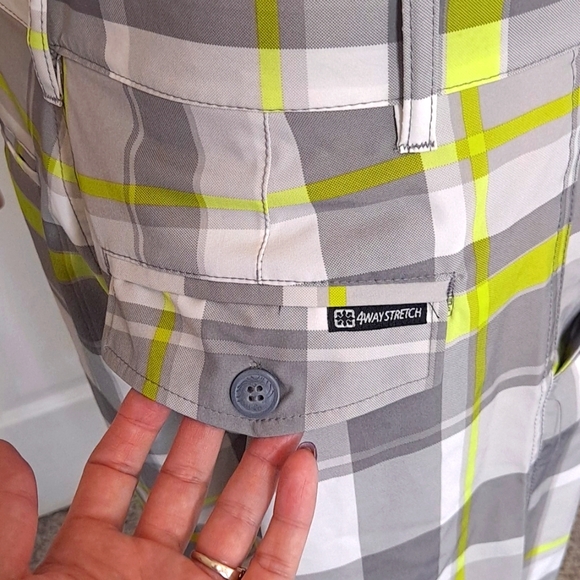 NWT OP Flex 4-Way Stretch Men's Swim  Shorts Grey/Lime/White Plaid with Pockets - Picture 7 of 12